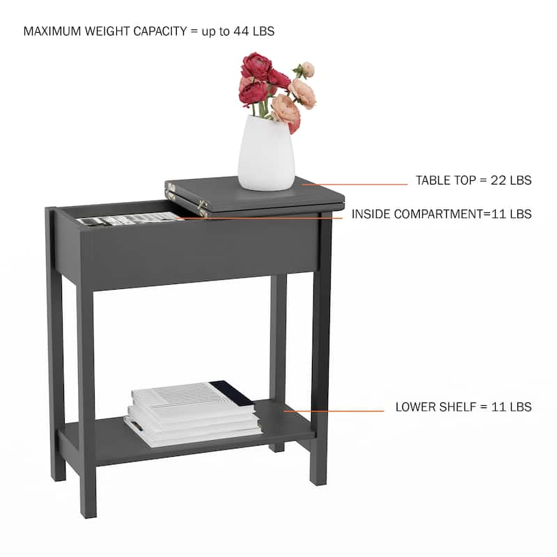 Hastings Home Flip Top End Table with Storage - 22.75” x 11” x 24”