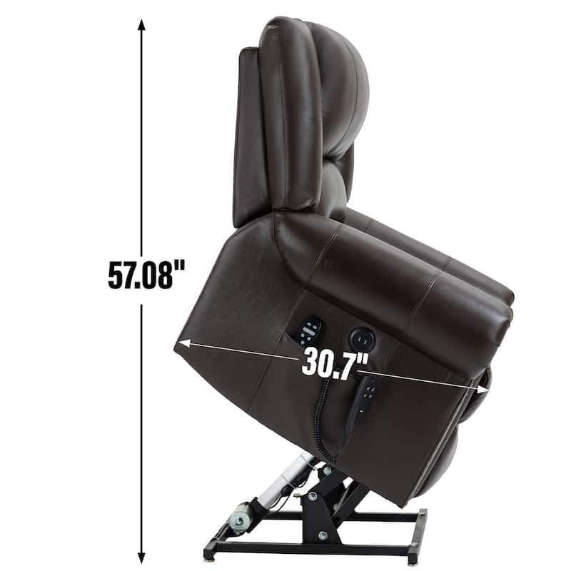 Genuine Leather Electric Lift Recliner with Dual Motors, 8-Point Massage, Heating, USB Charging, and Infinite Recline