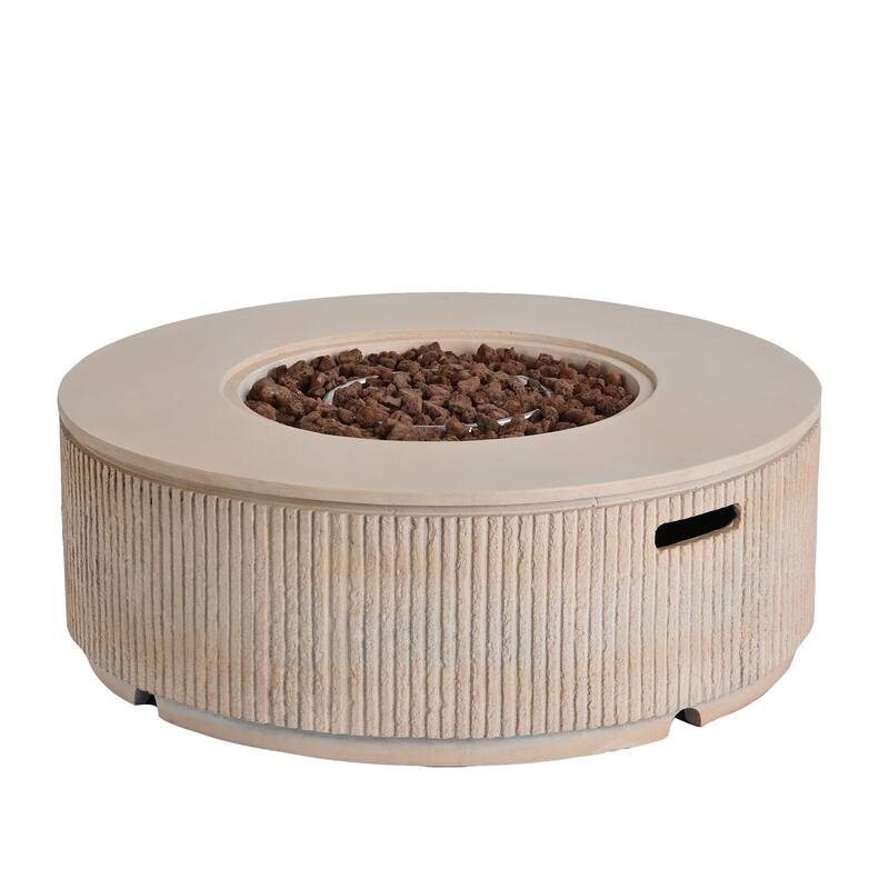 38.19" Propane Outdoor Fire Pit with Vertical Stripe Design, 50000 BTU Round Fire Pit Table with Steel Burner, Flame Control