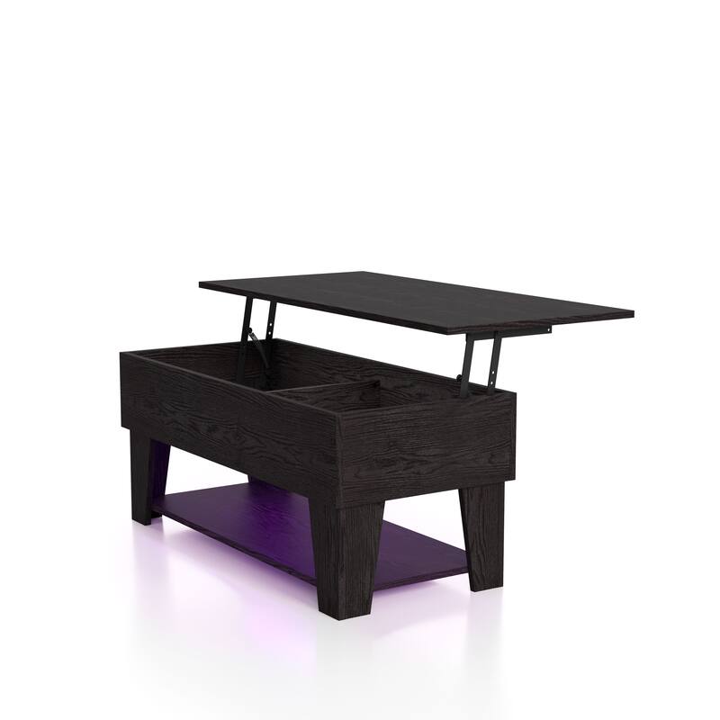 24/7 Shop At Home Modern 39-inch Lift-Top Coffee Table with 16 Colors LED Light and Hidden Storage