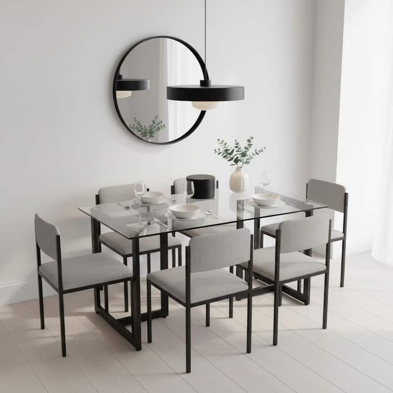 47.2 / 55 Inch Modern Tempered Glass Home Kitchen Restaurant Dining Table