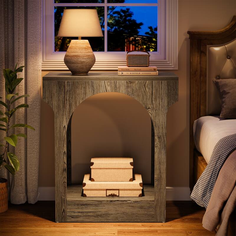 2 Tier Wood End Side Table with Innovative Arched Design
