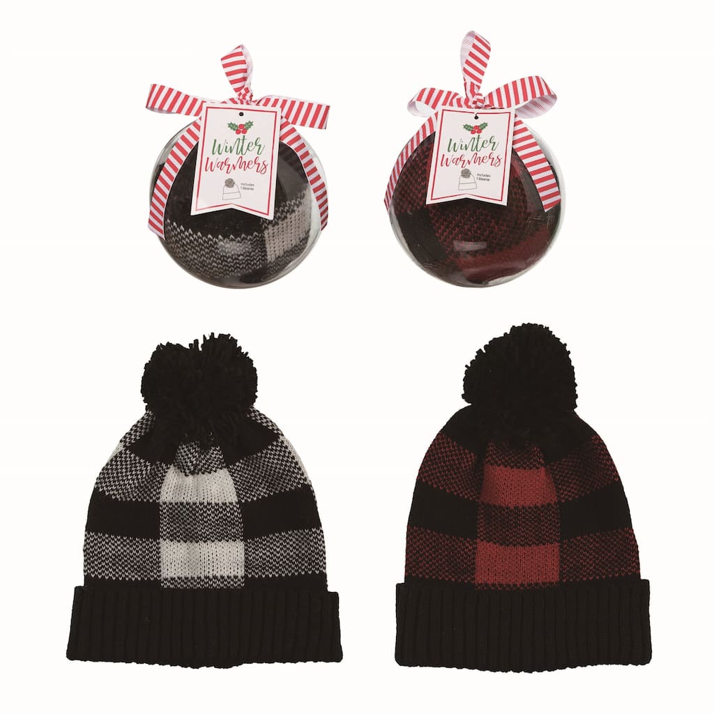 Transpac Fabric Beanie In Ball Ornament Set of 2 Christmas Home Decorations