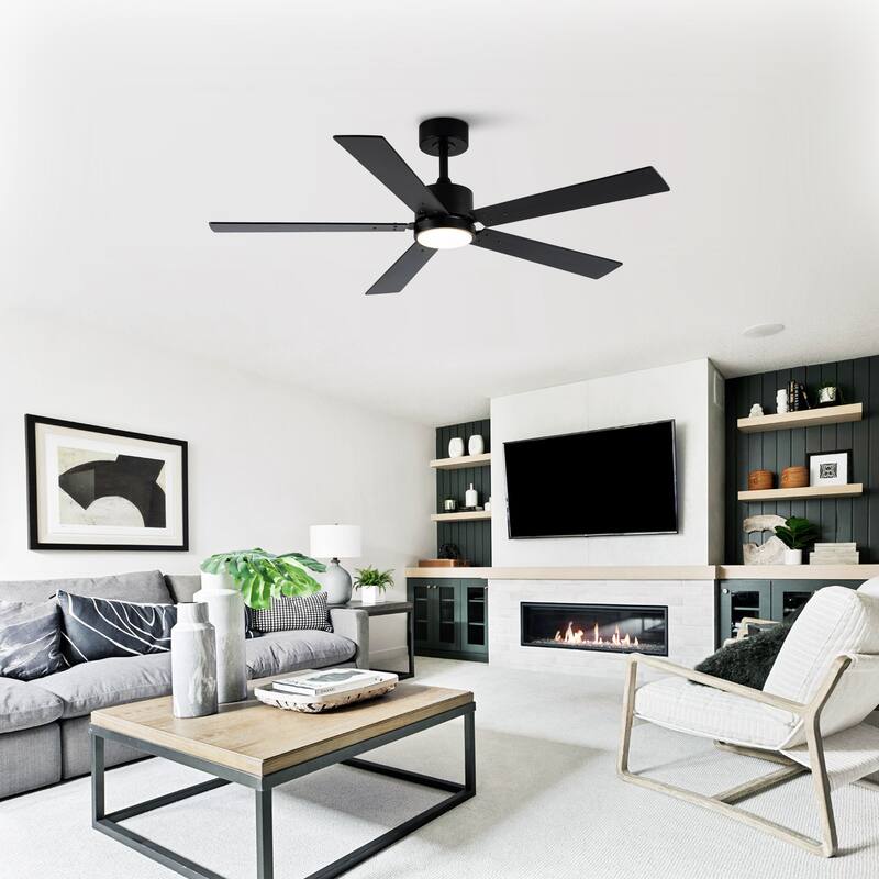 Vaczon 52" Modern Black LED Smart Ceiling Fan with Light and APP Control