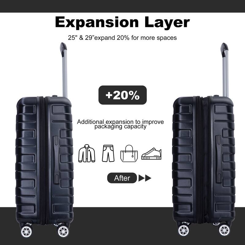 3 Piece Luggage Sets with Double Spinner Wheels and TSA Lock, Expandable Durable PC Hardside Lightweight Suitcase for Men Women