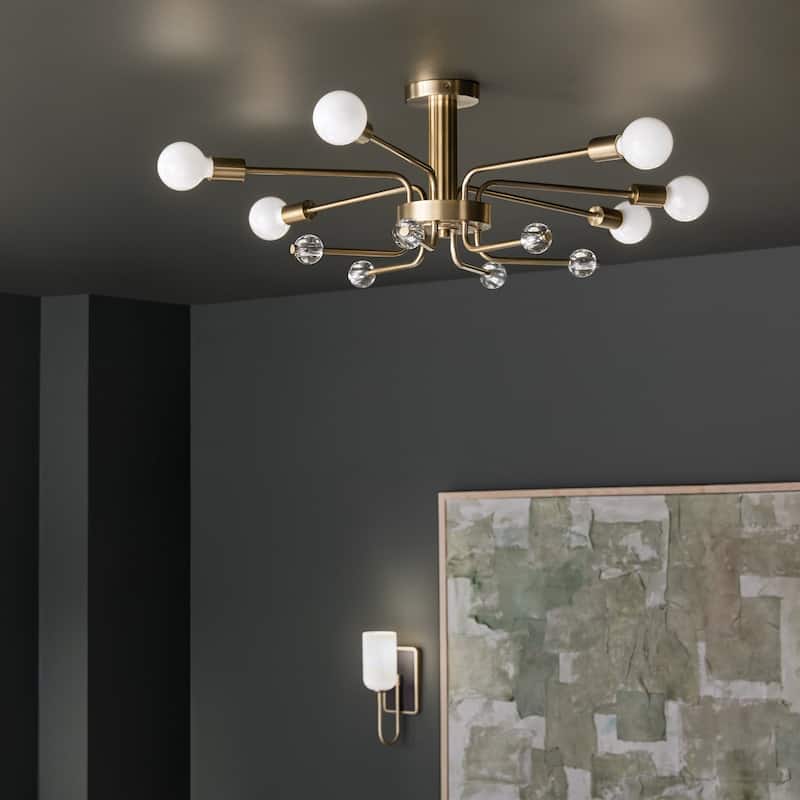 Kichler Lighting Ocala 41.25 in. 6-Light Champagne Bronze Semi-Flush Mount Light with Clear Crystal