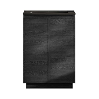 St. Tropez 24" Freestanding Bathroom Vanity In Black Oak With Black Sink Top - 24