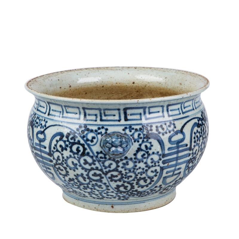 Blue And White Porcelain Curly Vine Longevity Incense Burner