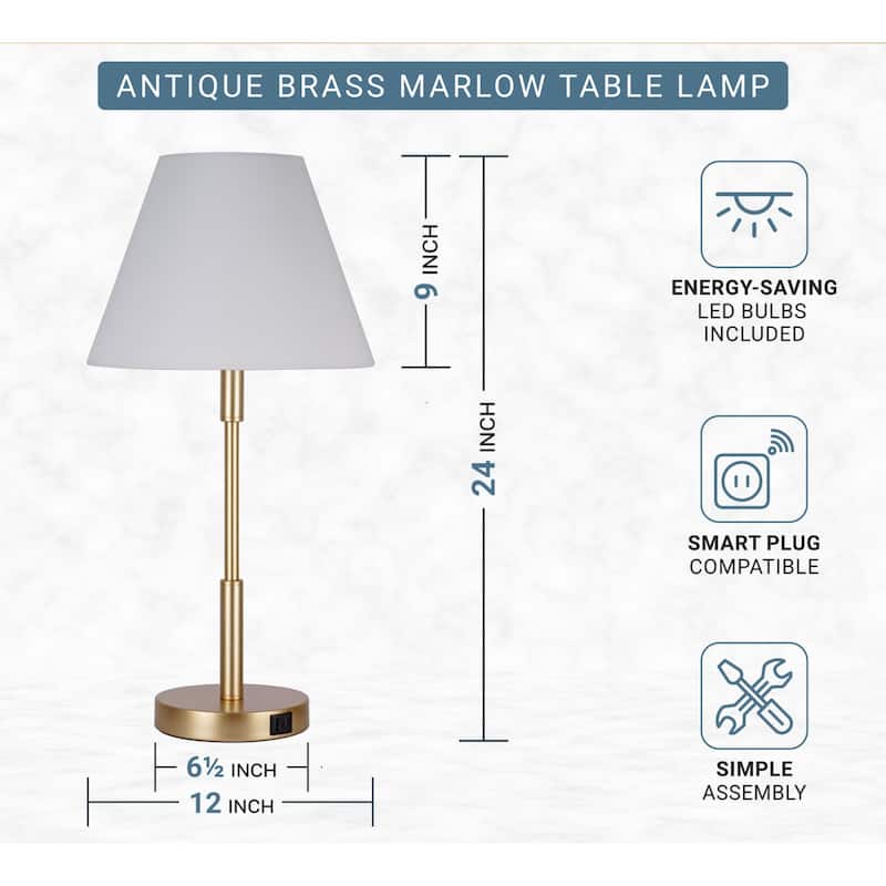 Kenroy Home Marlow Lamp with USB ports - Antique Brass - Set of 2