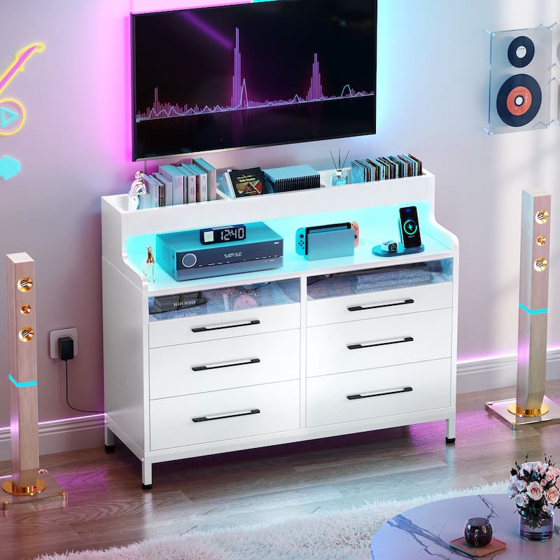 Moasis Modern 6-Drawer Storage Chest Dresser Drawer Organizers with LED Light