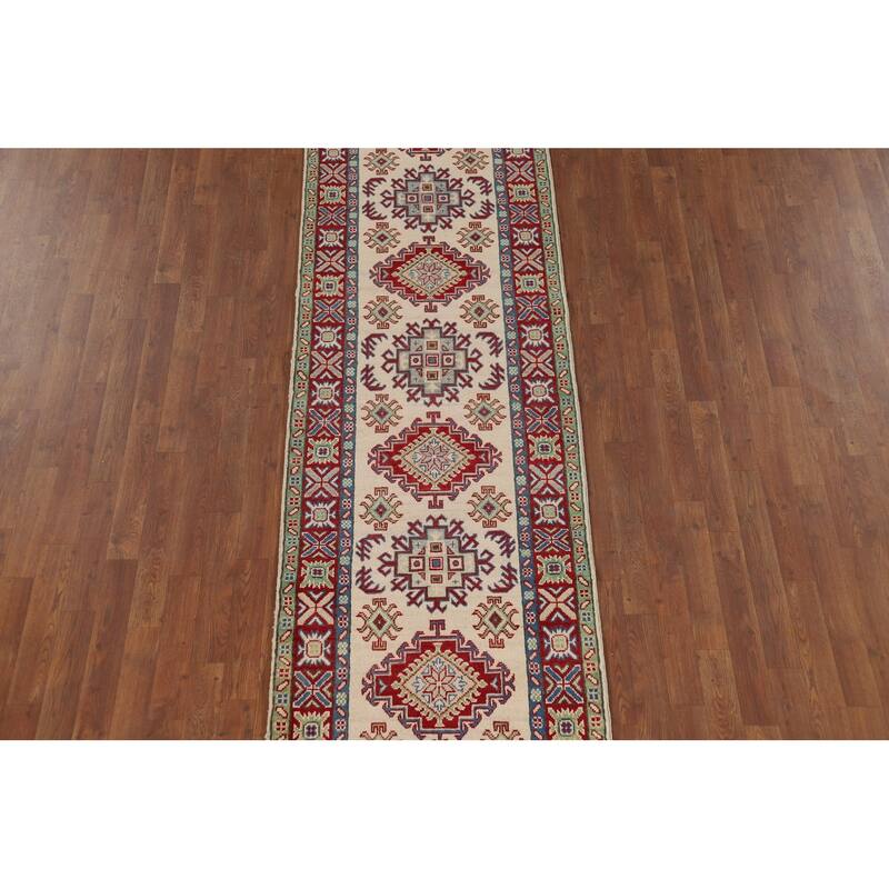 Ivory Kazak Oriental Runner Rug Hand-Knotted Wool Carpet - 2'8" x 11'4"