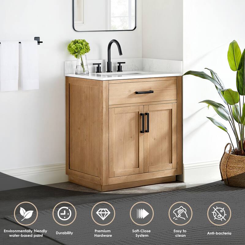 Altair Gavino Bath Vanity with Grain White Composite Stone Top and Mirror