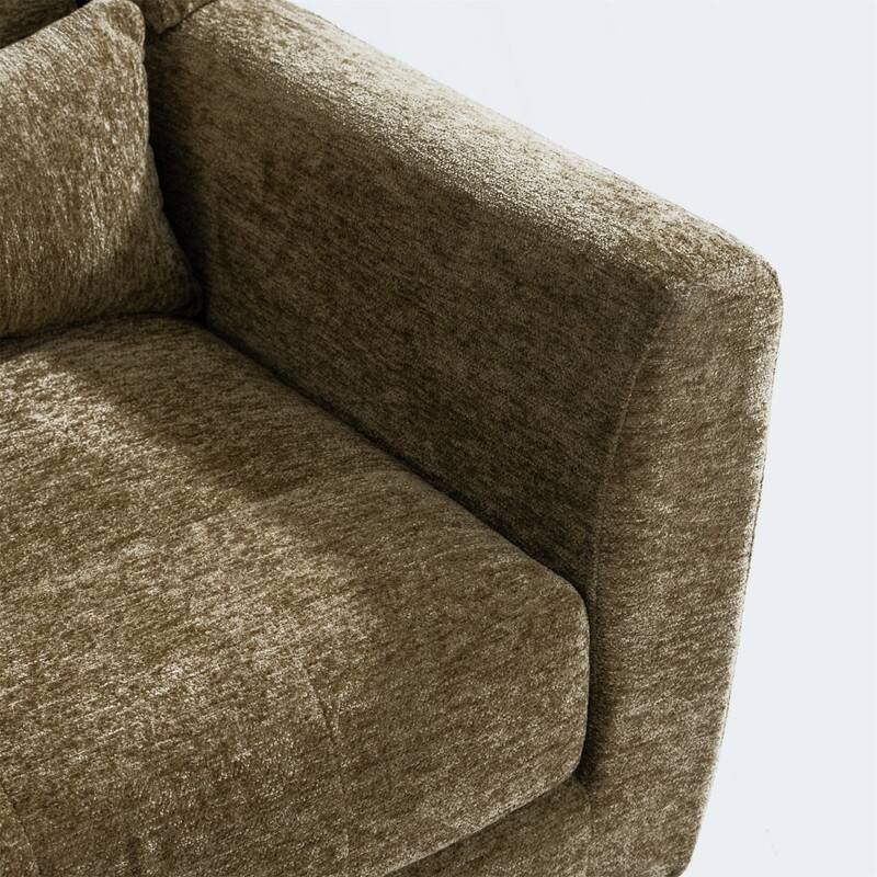 Modern Chenille Upholstered Armchair with Pillow and Solid Wood Leg
