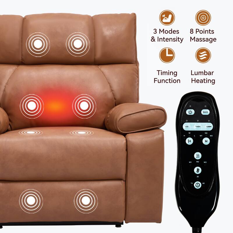 Leatheraire Heat Massage Dual Motor Infinite Position Up to 350 LBS Large Electric Power Lift Recliners with Hidden Cup Holders