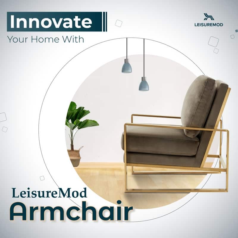 Jefferson Modern Velvet Accent Chair with Brushed Gold Frame, Removable Cushions, and Floor Protectors for Living Room or Office