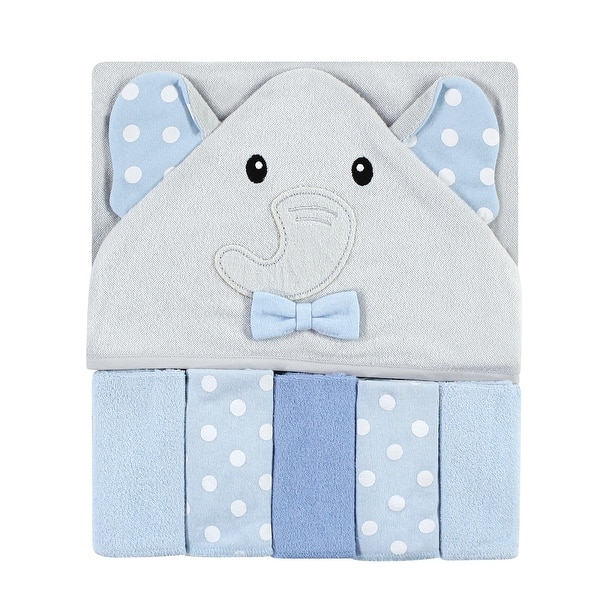 slide 1 of 1, Hudson Baby Infant Boy Hooded Towel and Five Washcloths, White Dots Gray Elephant, One Size One Size - White Dots Gray Elephant