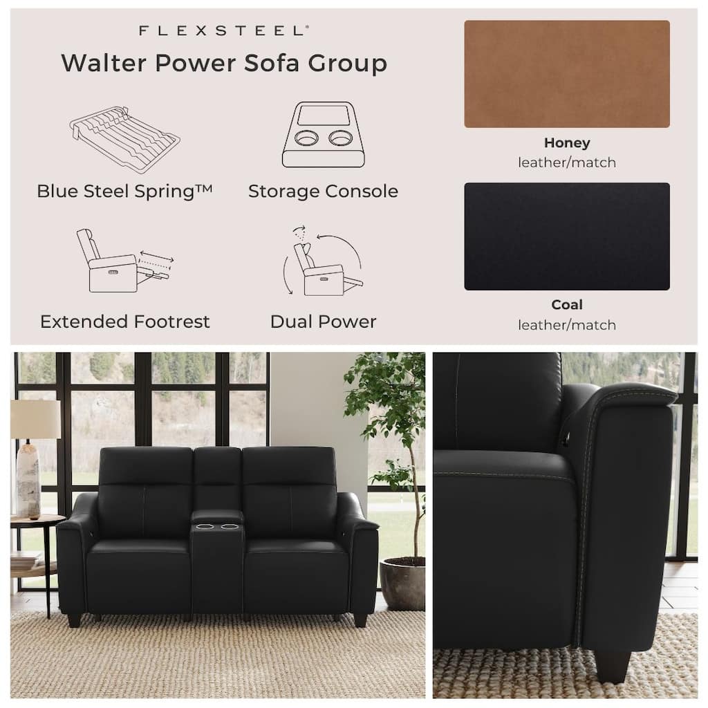 Sonesta Power Reclining Leather Loveseat with Console and Power Headrests