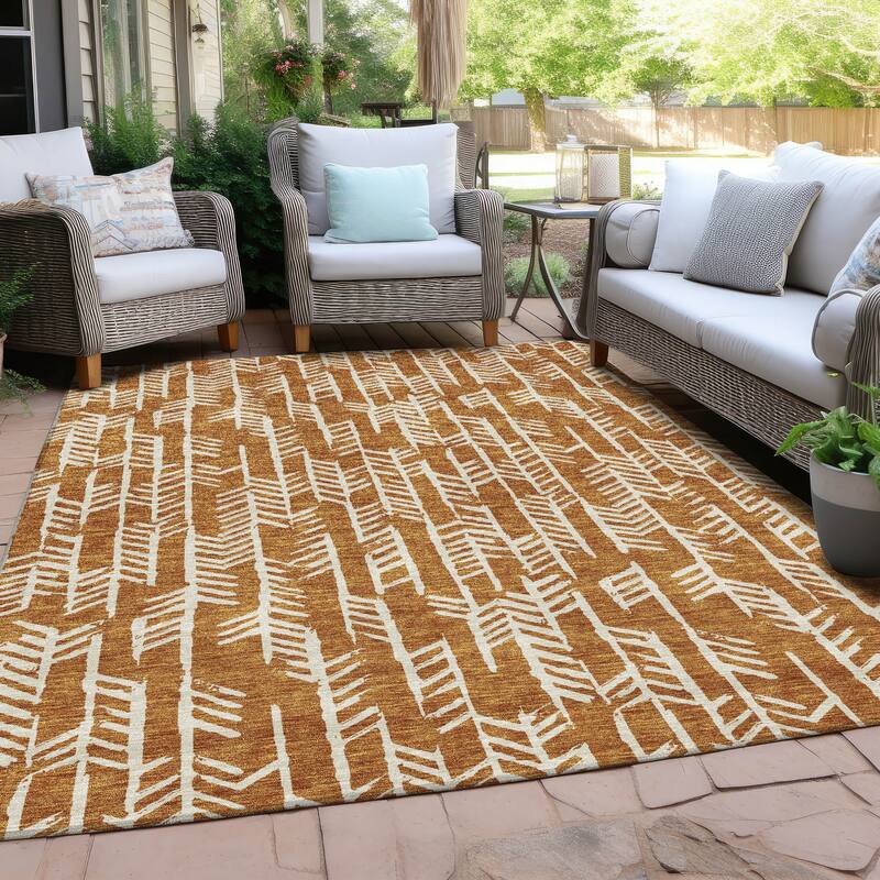 Machine Washable Indoor/ Outdoor Chantille Modern Arrows Rug - Copper - 8' x 10'