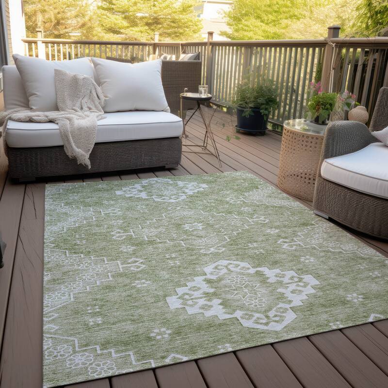 Machine Washable Indoor/ Outdoor Chantille Traditional Boho Rug - Aloe - 10' x 14'