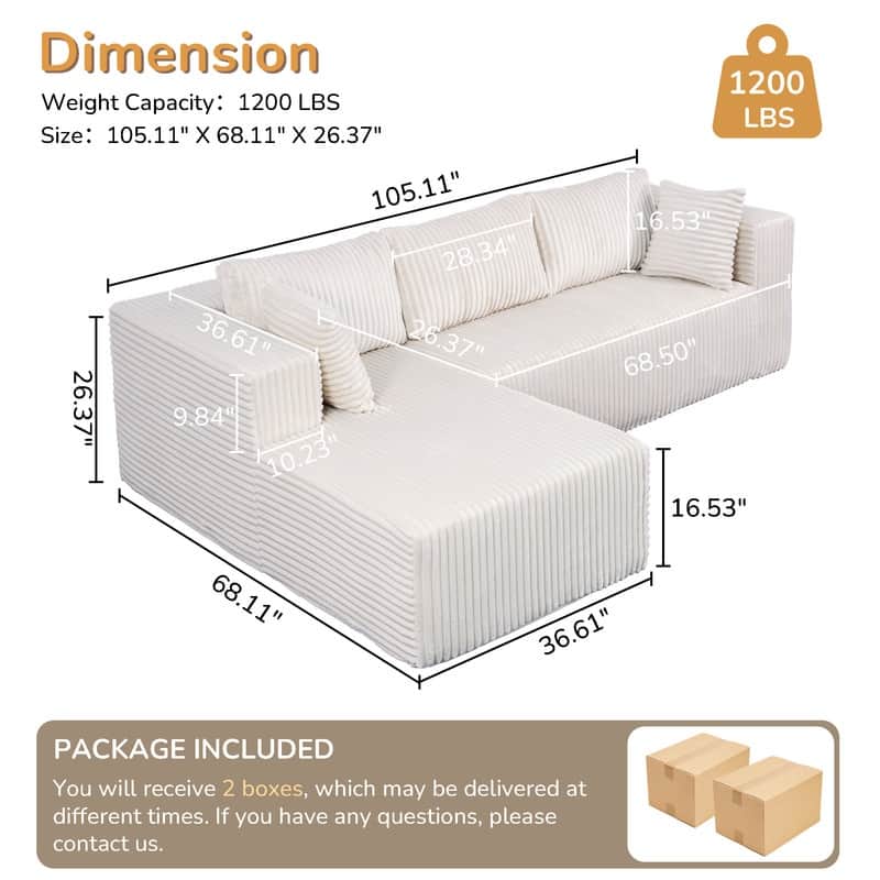 Modular Plush Sofa, All-Foam No Springs, Space-Saving for Living Room