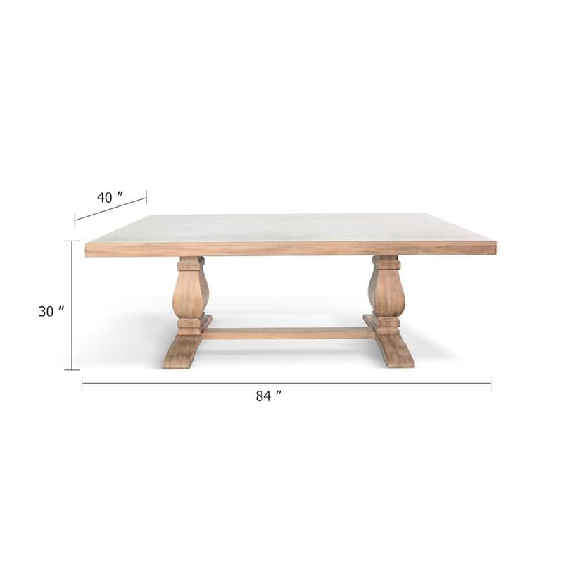 Anna Dining Table, Carved Legs, Natural Wheat Wood, 84 Inch Rectangular - White, Natural Wheat Brown