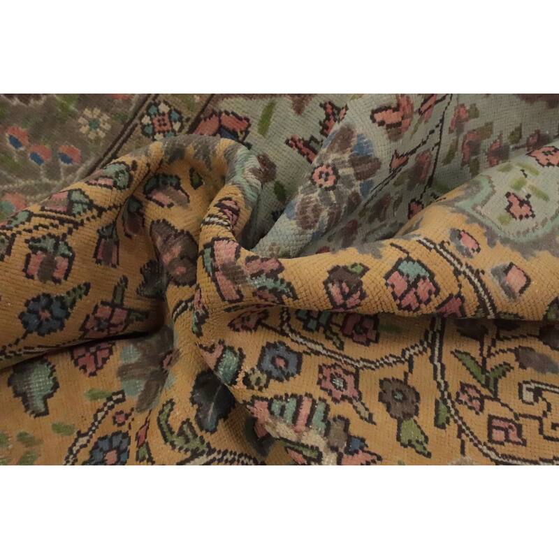Hand Knotted Oriental 100% Wool Carpet Traditional Floral Oranges & Rust Tabriz Area Rug - 12' 7'' X 9' 10''