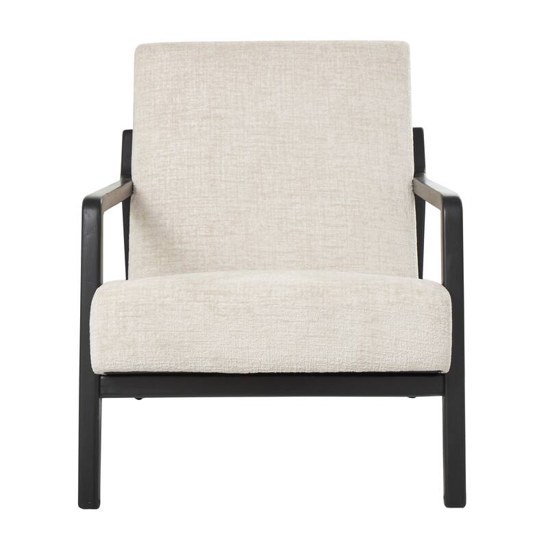 Cream Polyester Mid Century Modern Boucle Living Room Accent Chair with Black Wood Frame