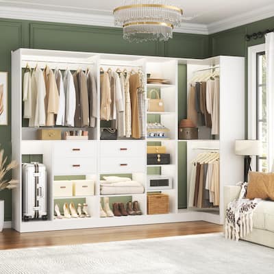 Rackcog 71'' - 110'' Set of 3 Freestanding Corner Closet Organizer, Reversible Wardrobe with Hanging Rods