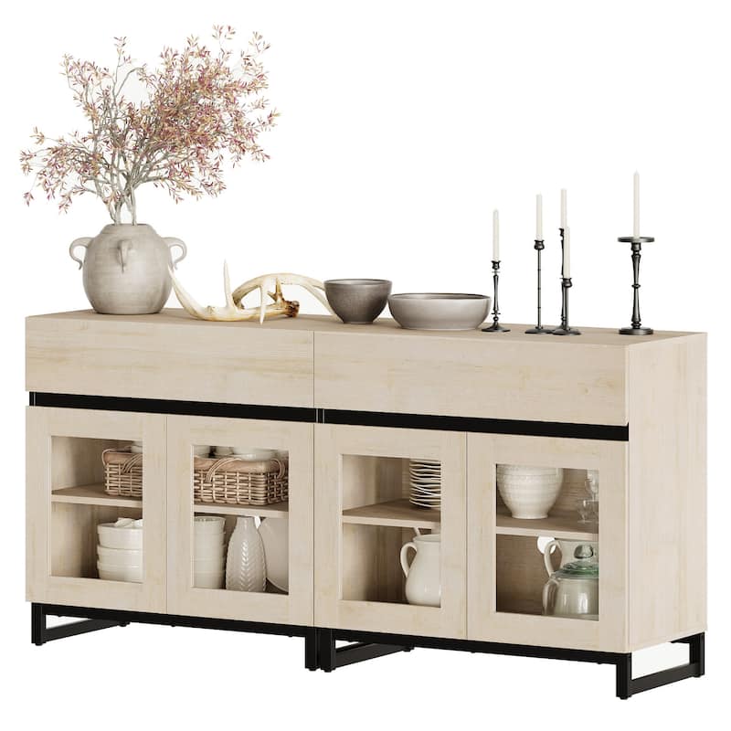 WAMPAT Multifunctional Sideboard Buffet Cabinets with 6 Glass Doors and Drawers, Modern Sideboard, Coffee Bar Storage Cabinet