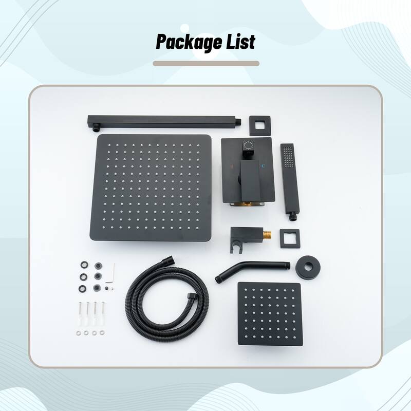 3-Spray Square 12 and 6 in. Dual Wall Mount Fixed and Handheld Shower Head in Matte Black, Valve Included - 12" x 12"