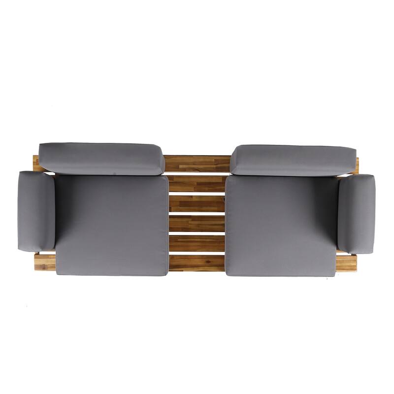 73 Inch 2-Seater Sofa Acacia Wood Iron Legs Gray Water-Resistant Cushions