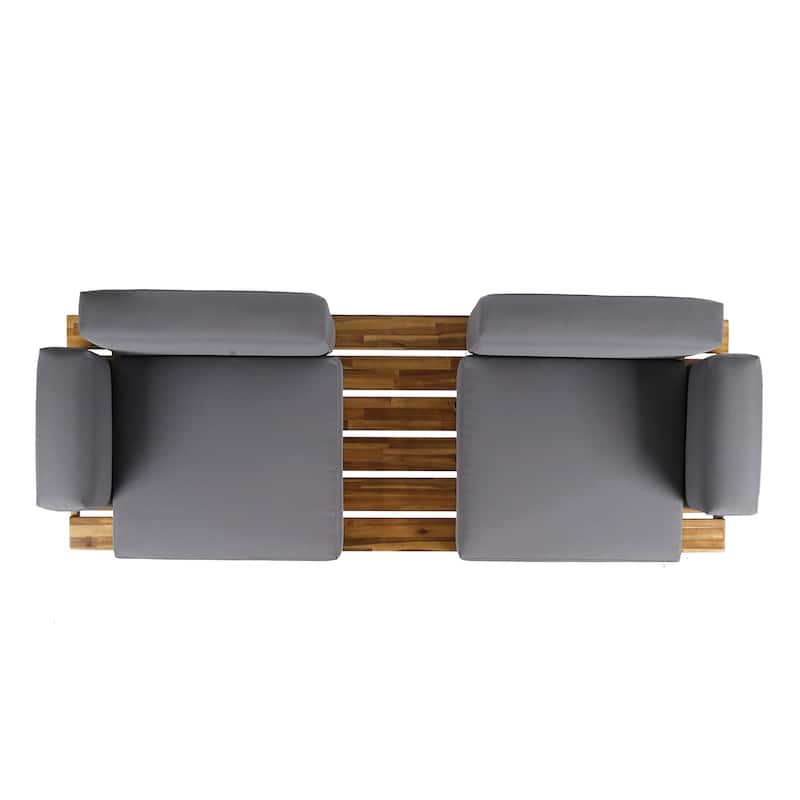Acacia Wood Outdoor 2-Seater Sofa w/ Metal Legs, Patio Garden Loveseat