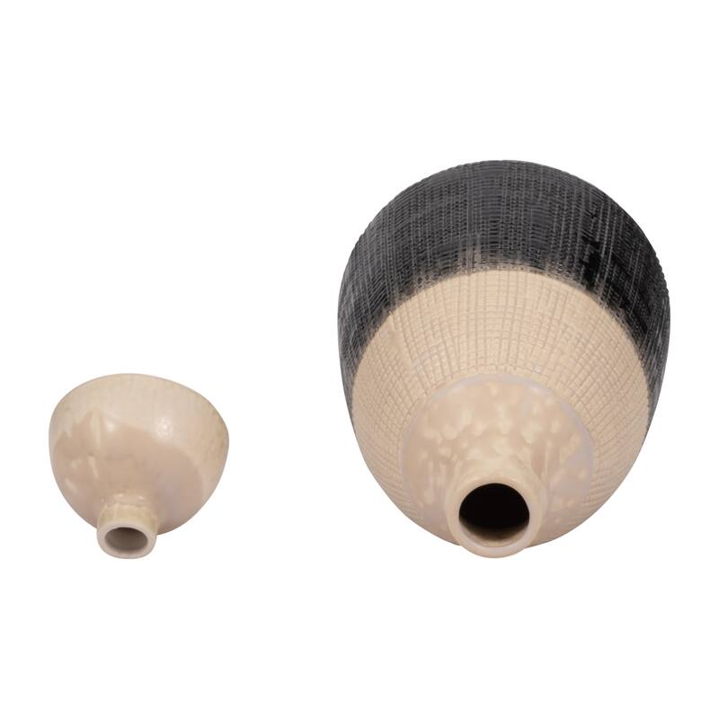 Sagebrook Home Alondra Unique Stoneware Vase with Lid, White, Novelty, Two-tone, Enrich Your Home Decor