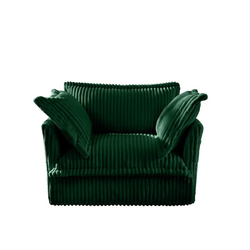 Comfy Corduroy Single Sofa Chair, Oversized Upholstered Accent Chair, Armchair with 1 Back Cushion & 2 Toss Pillows