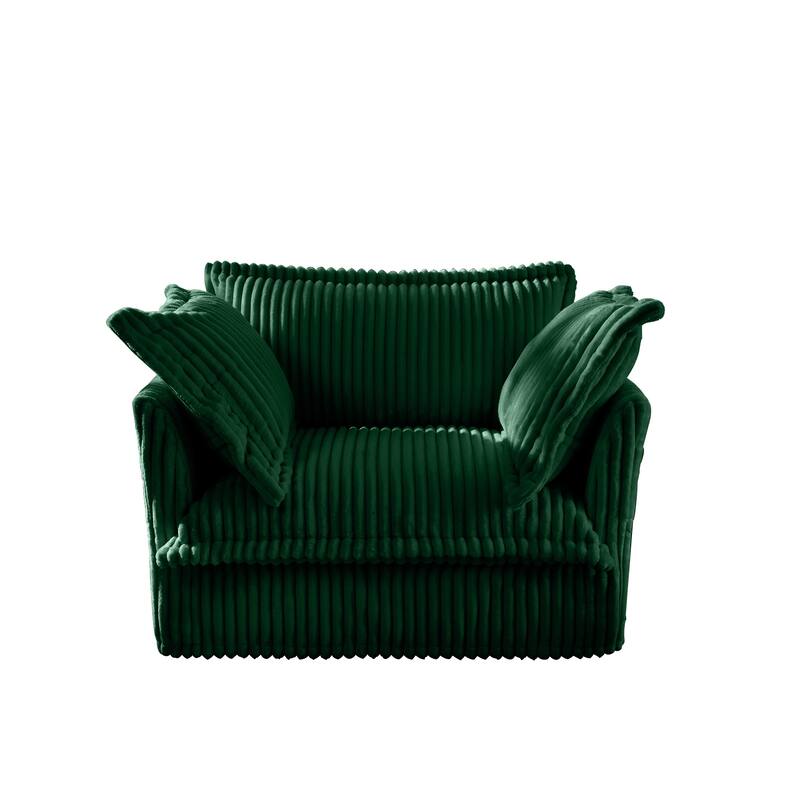 Corduroy Upholstered Armchair with Washable Covers, Deep Seat Single Couch Chair with Large Pillows, Small Space Reading Chair