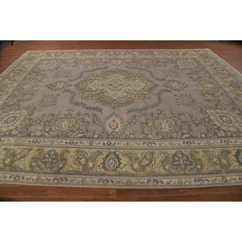 Traditional Grey Tabriz Persian Vintage Area Rug Handmade Wool Carpet - 9'7" x 12'7"
