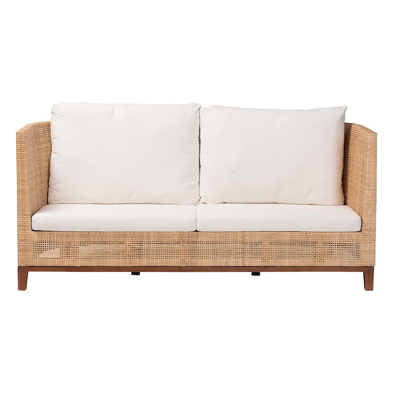 Edda Natural Rattan Sofa with Upholstered Cushions - Coastal Style 3-Seater Couch for Living Room or Sunroom