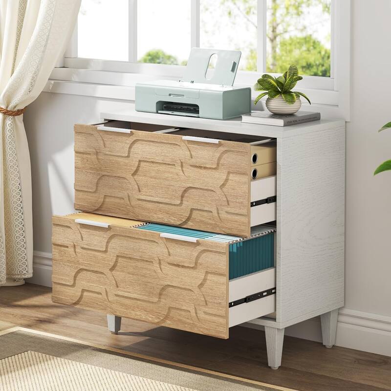2-Drawer Lateral File Cabinet for A4/Letter/Legal Size, White & Grey Office Storage Cabinet Printer Stand