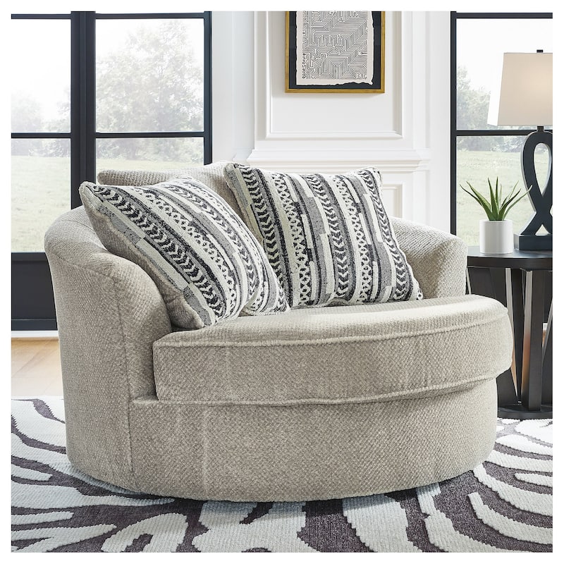 Signature Design by Ashley Calnita Brown/Gray Oversized Swivel Accent Chair - 56"W x 55"D x 36"H - 56"W x 55"D x 36"H - Sisal