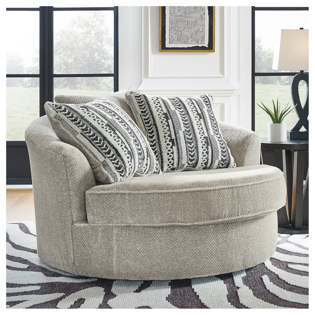 Signature Design by Ashley Calnita Brown/Gray Oversized Swivel Accent Chair - 56"W x 55"D x 36"H