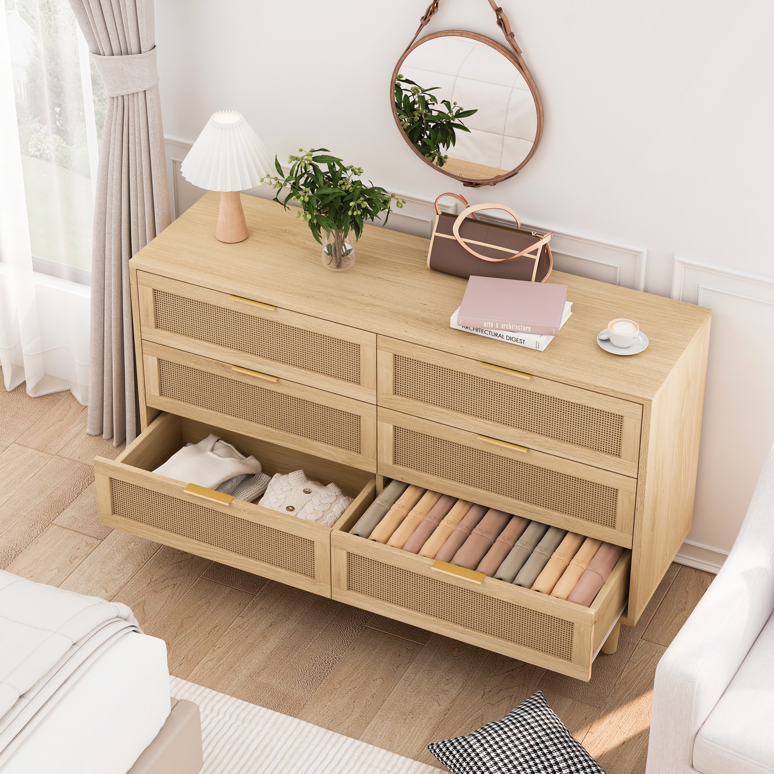Rattan Storage Cabinet Rattan Drawer for Bedroom and Living Room
