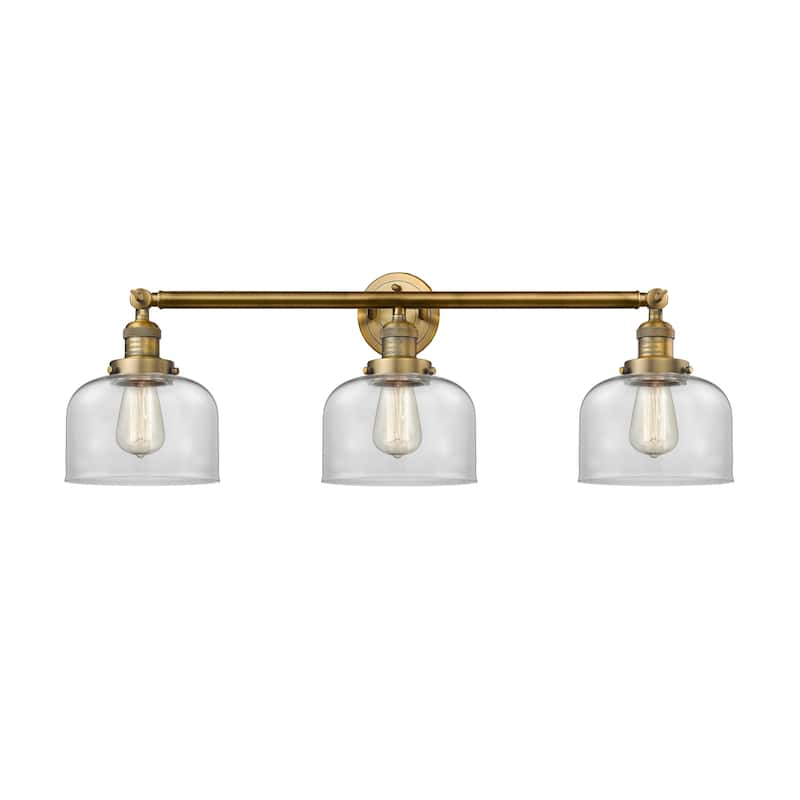 Innovations Lighting Large Bell 3 Light 32" Wide Bathroom Vanity Light - Brushed Brass / Clear