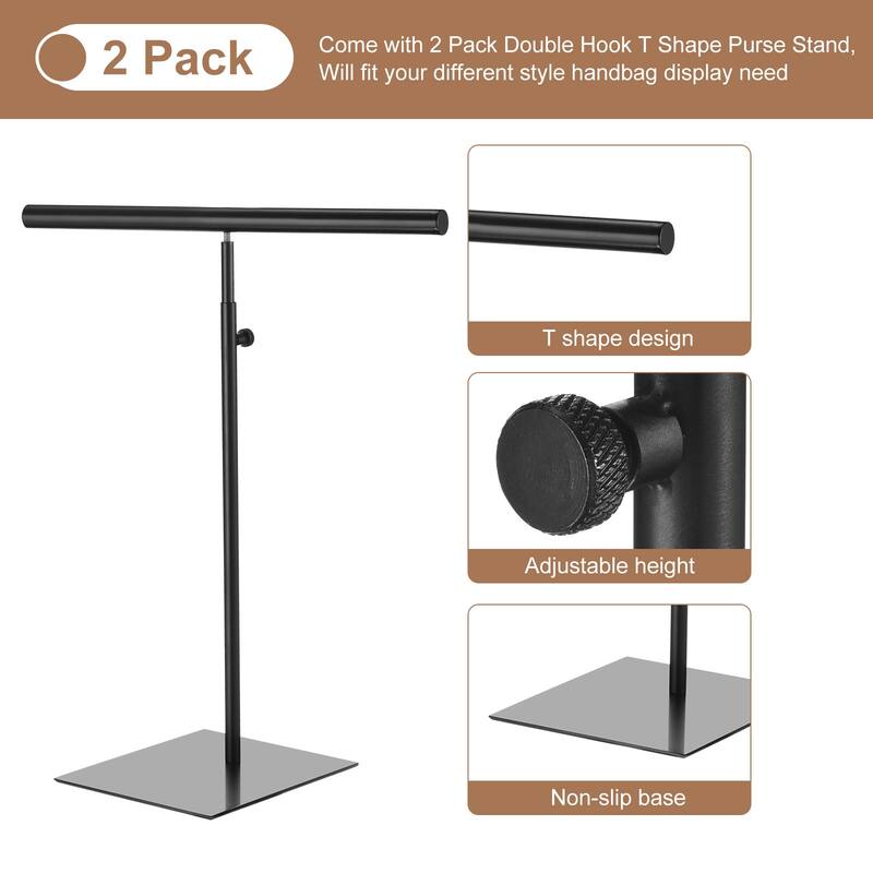 Necklace Display Stand 2 Pack Adjustable Height Jewelry Rack T Bar - Black