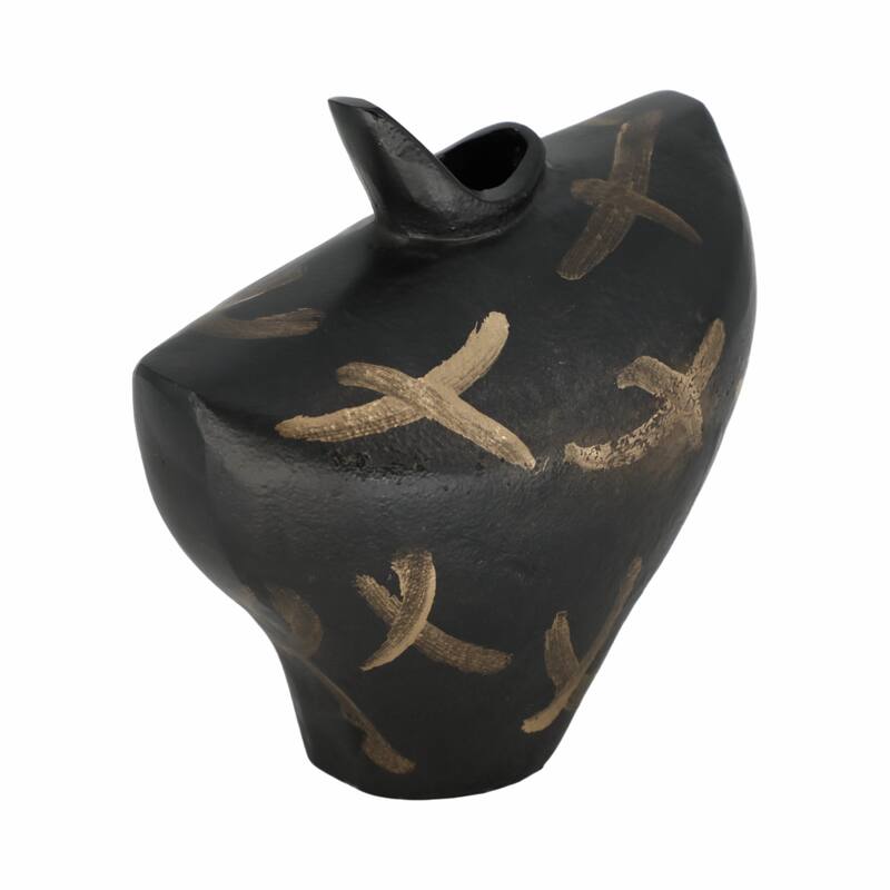 Metal Modern Sculptural Tribal Vase - Black/Gold