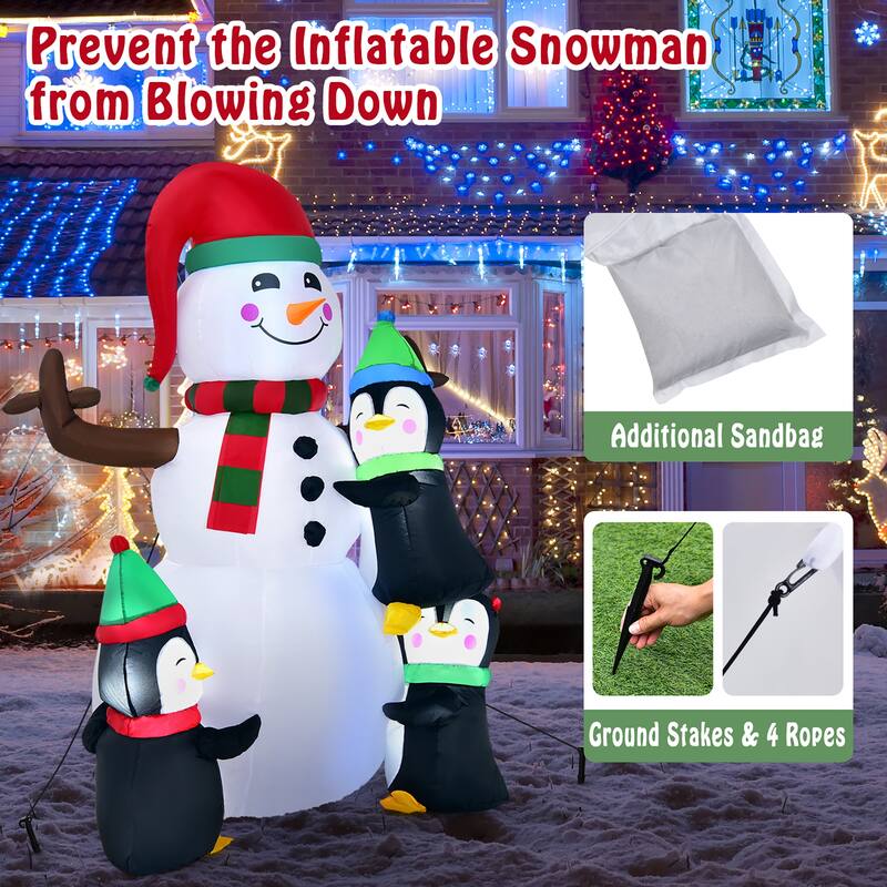 6ft Christmas Inflatable Snowman with Penguins Quick Blow up Snowman - See details