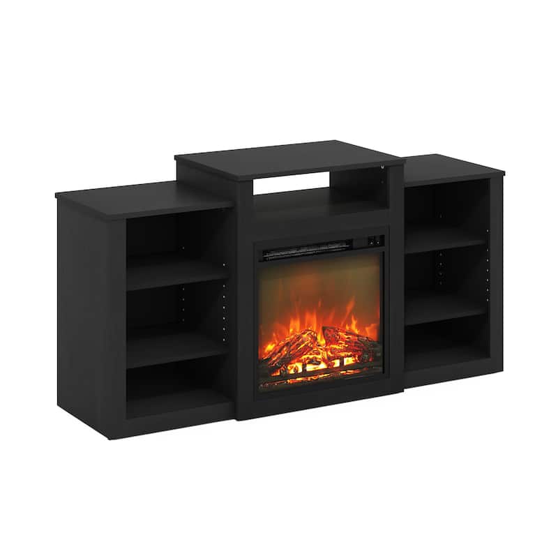 Furinno Jensen TV Stand with Electric Fireplace for TV up to 55", Americano