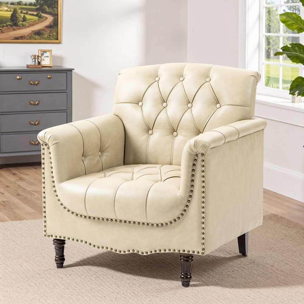 Tufted Accent Chair Vegan Leather Armchair for Living Room