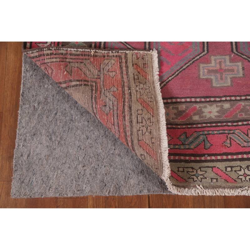Hand Knotted Oriental 100% Wool Carpet Traditional Tribal Pink Meshkin Runner Rug - 9' 5'' X 3' 9''
