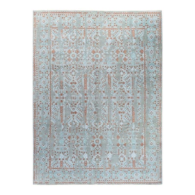 Ikat One-of-a-Kind Hand-Knotted Area Rug - Gray, 8' 10" x 11' 10" - 8' 10" x 11' 10"