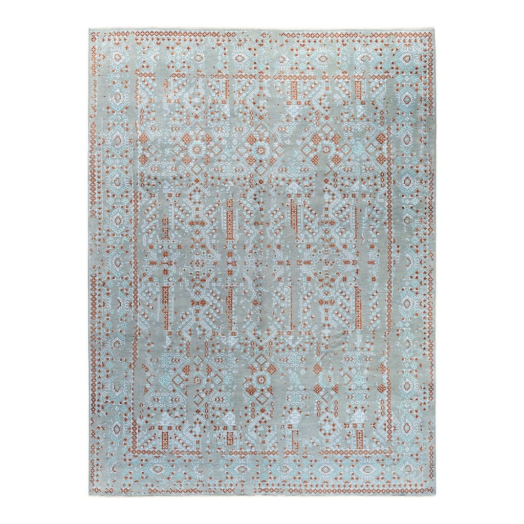 Ikat One-of-a-Kind Hand-Knotted Area Rug - Gray, 8' 10" x 11' 10" - 8' 10" x 11' 10"